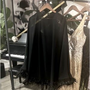 Mac Duggal Feather-Trim Trapeze Minidress Size 8